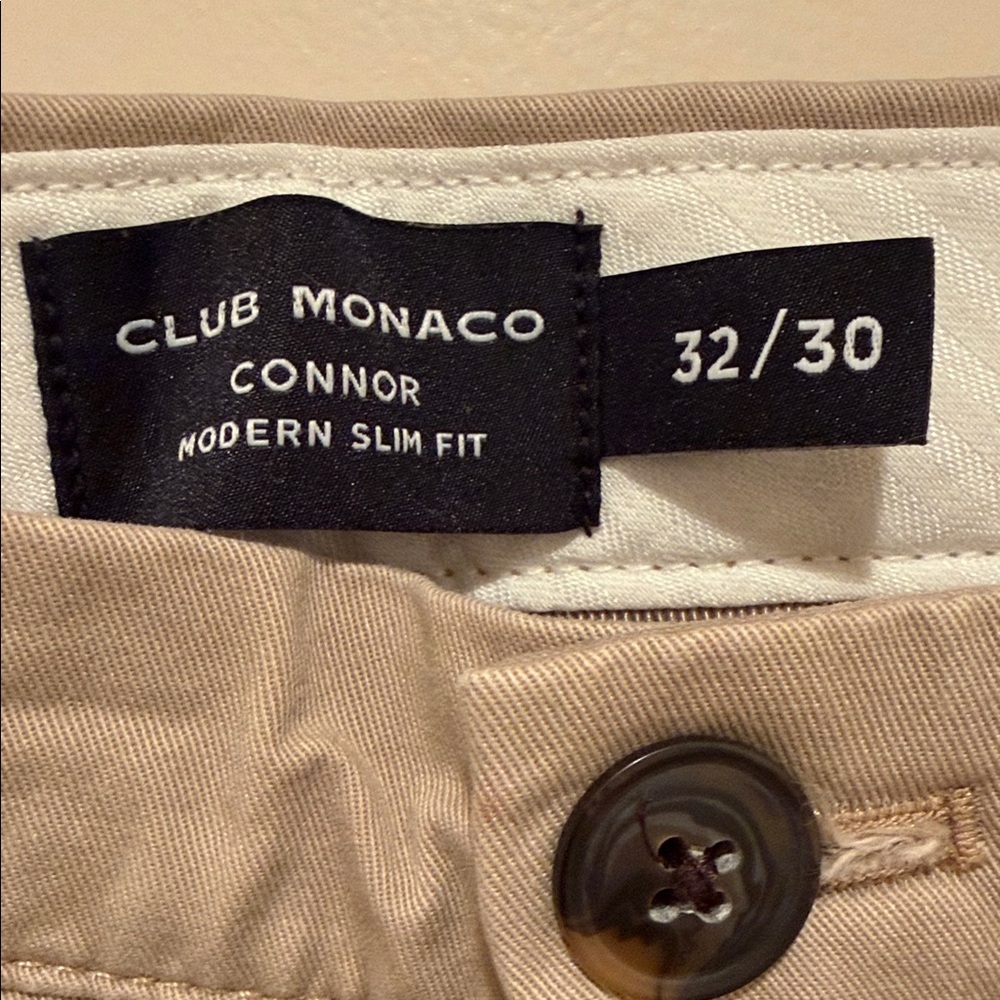 Club Monaco Men’s Slim Fit Chinos 32x30 Khaki Tan Stretch Cotton Pants - Picture 3 of 3